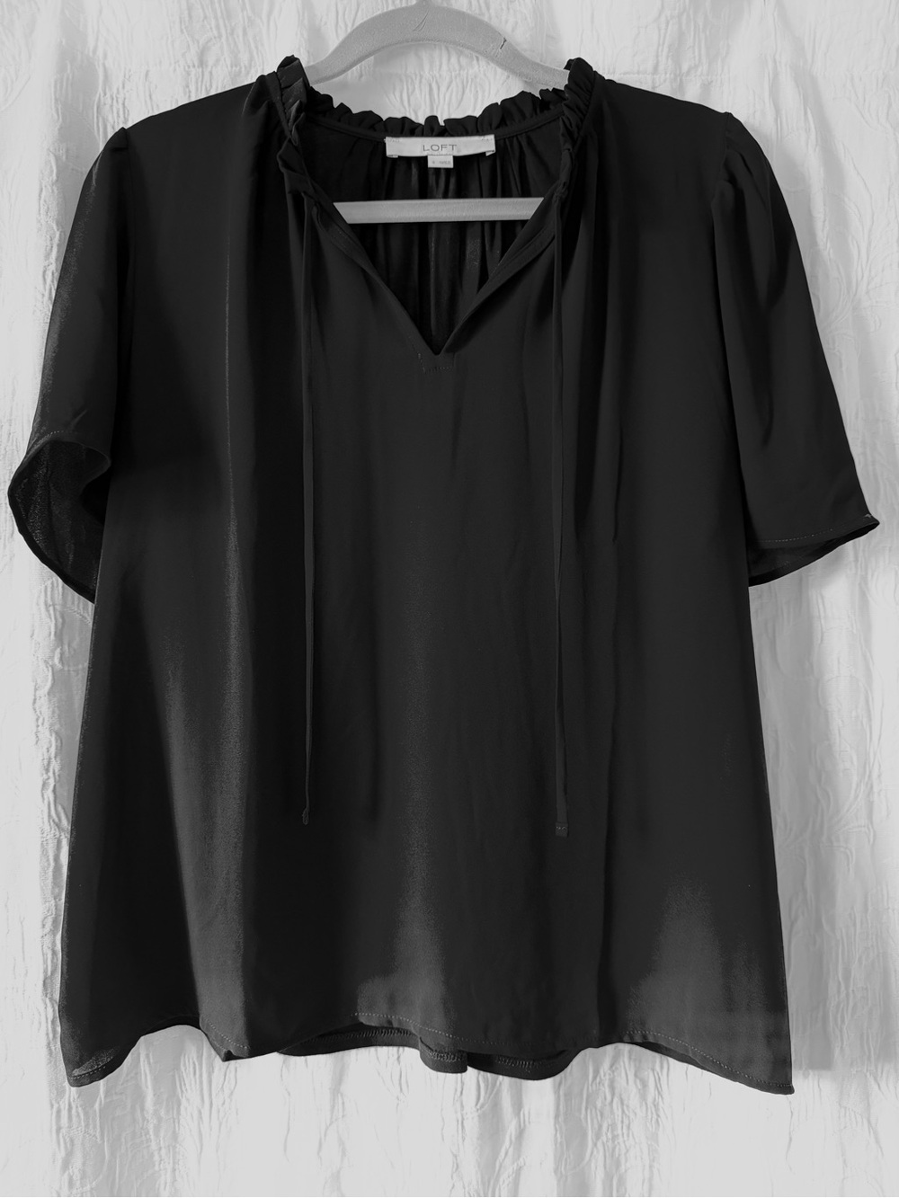 LOFT Tie-Neck Flutter Sleeve Blouse